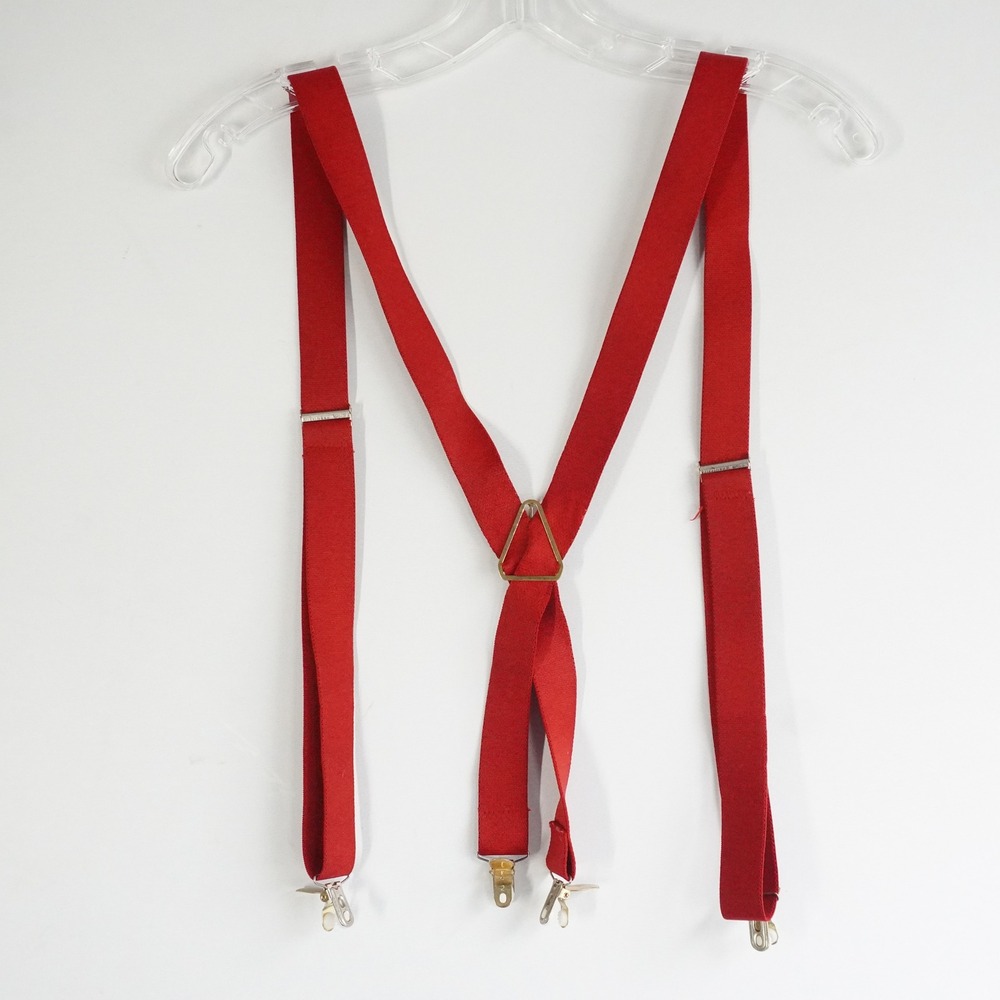 VTG CAS Red Suspenders Mens Y-Back Adjustable Clip-On Braces‎ West Germany Gold